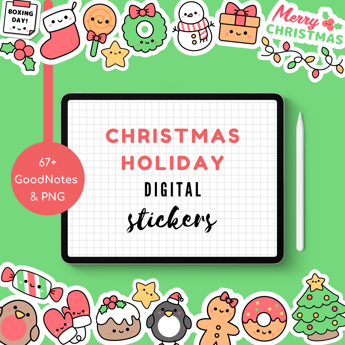CHRISTMAS Digital Stickers for Goodnotes, Holidays Pre-cropped
