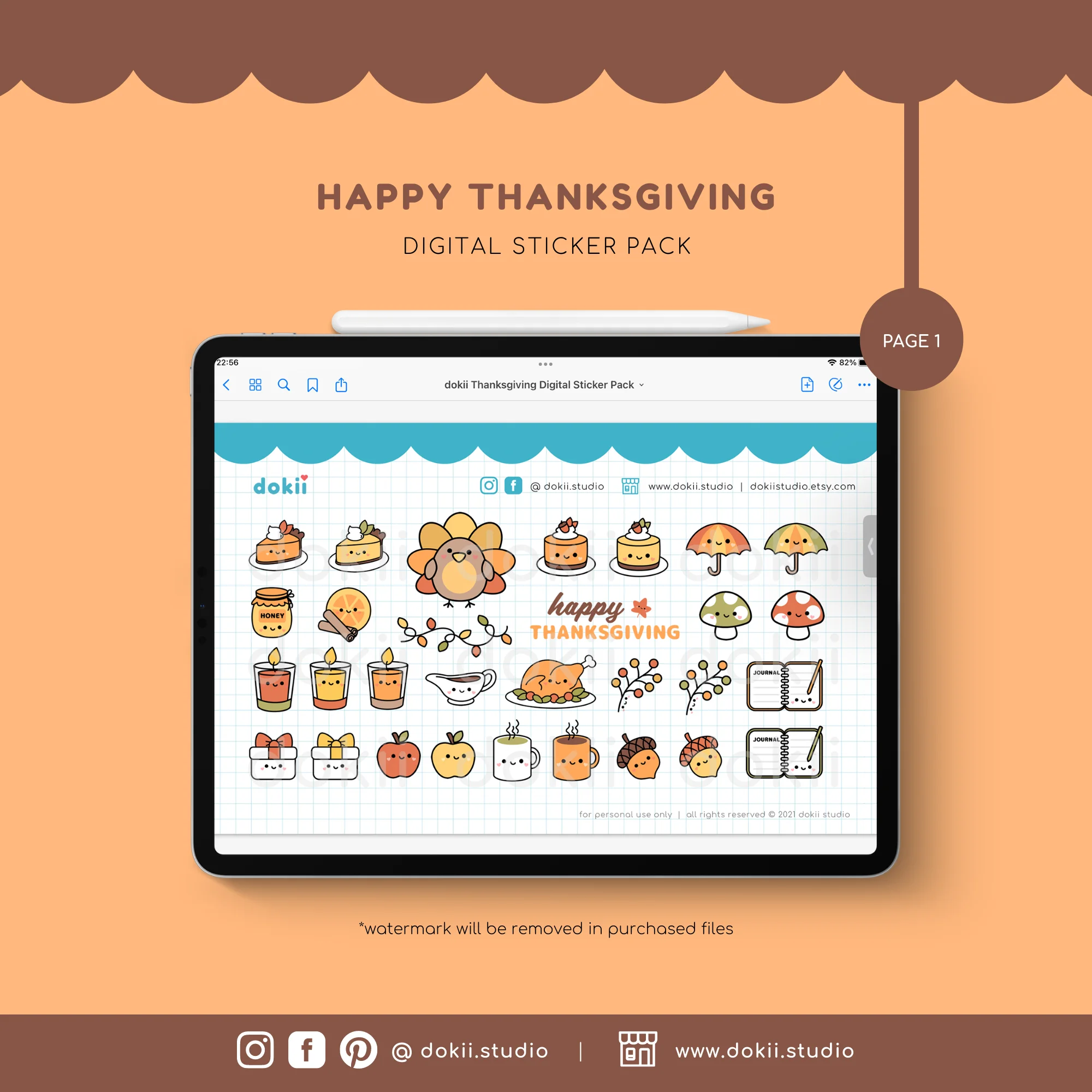 Happy Thanksgiving digital stickers dokii.studio website (3)