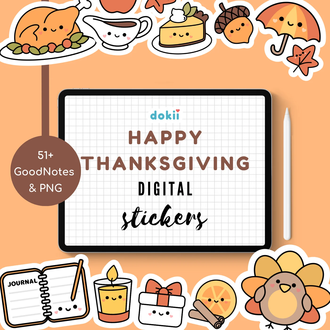 Happy Thanksgiving digital stickers dokii.studio website