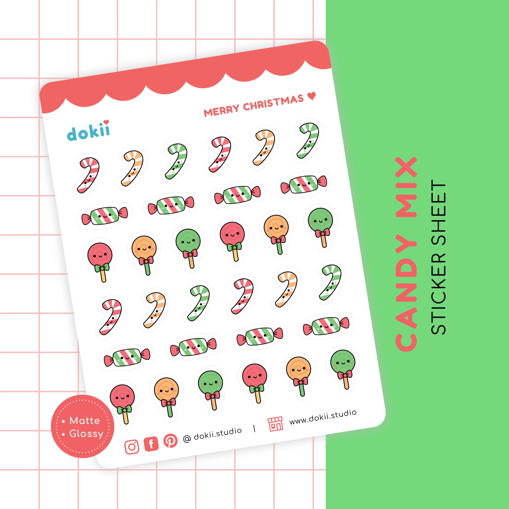 kawaii CHRISTMAS CANDY sticker sheet Dokii Studio